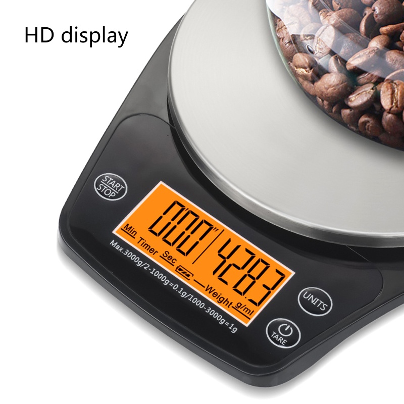 Cân Điện Tử Pha Cà Phê Màn Hình LCD 3kg / 0.1g Độ Chính Xác Cao g / ml / oz