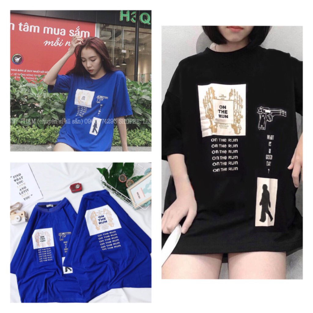Áo thun tay lỡ in 2 mặt form rộng ONTHERUN unisex mặc áo phông đôi