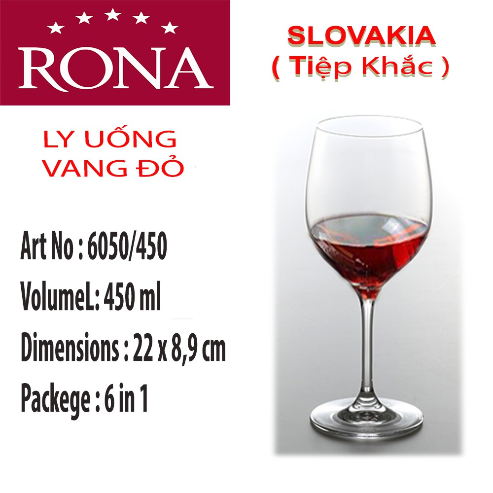 Bộ 6 ly pha lê uống rượu vang Rona 450ml Tiệp Khắc chất lượng cao !