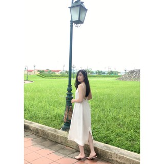 [ẢNH THẬT] Váy hai dây đi biển lưng chất đũi lụa trơn basic đầm dáng suông maxi ་