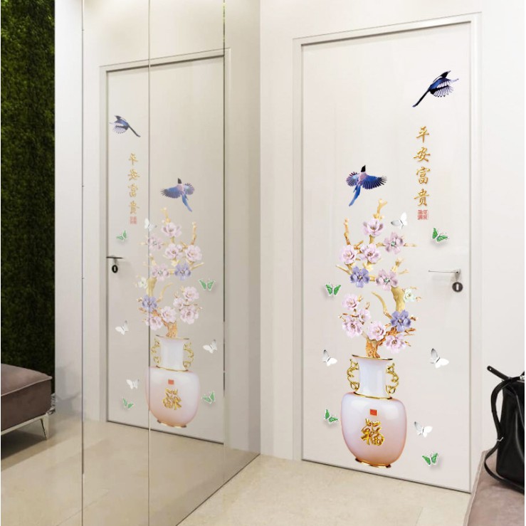 Decal trang trí tường - Chậu Hoa mẫu đơn xanh tím đẳng cấp