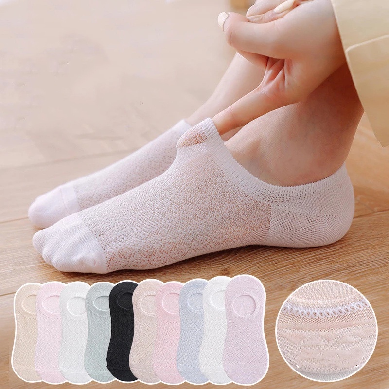 Vớ cotton dạng lưới mỏng thoáng khí màu trơn chống trượt phong cách Nhật Bản