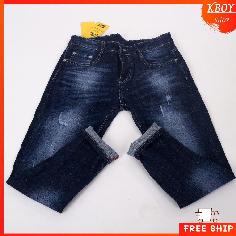 Quần jean nam rách nhẹ chất bò ống ôm suông cao cấp vải mềm mịn - QJ07 | BigBuy360 - bigbuy360.vn