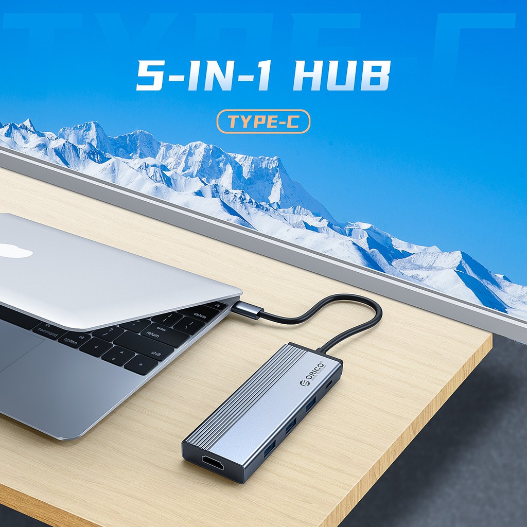 Hub USB Type-C 5 Cổng HDMI 4K 30Hz/ USB 3.0/PD ORICO 5SXH-GY - Hàng Chính Hãng