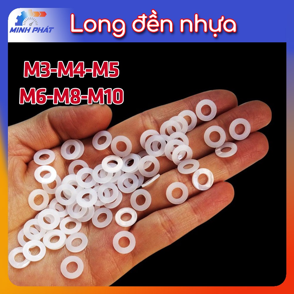 100-200 cái lông đền long đen vòng đệm phẳng nhựa trắng M3 M4 M5 M6 M8 M10