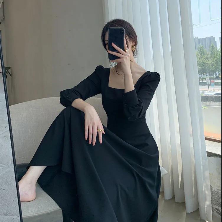 Váy dài nữ dáng suông vintage Hàn Quốc, Đầm vitange dáng suông tay dài ulzzang - Roxie | BigBuy360 - bigbuy360.vn