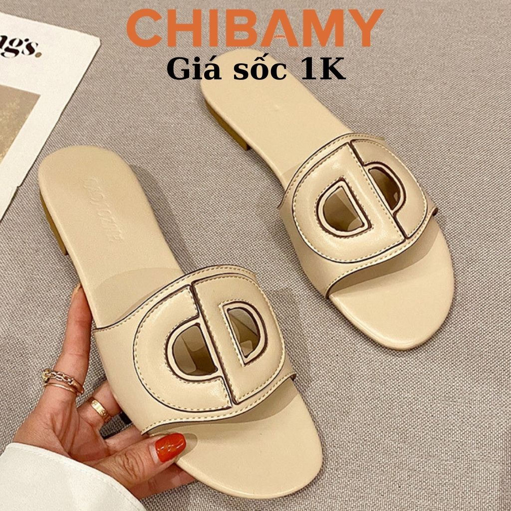 Dép lê nữ CD mới chất da mềm đế bệt
