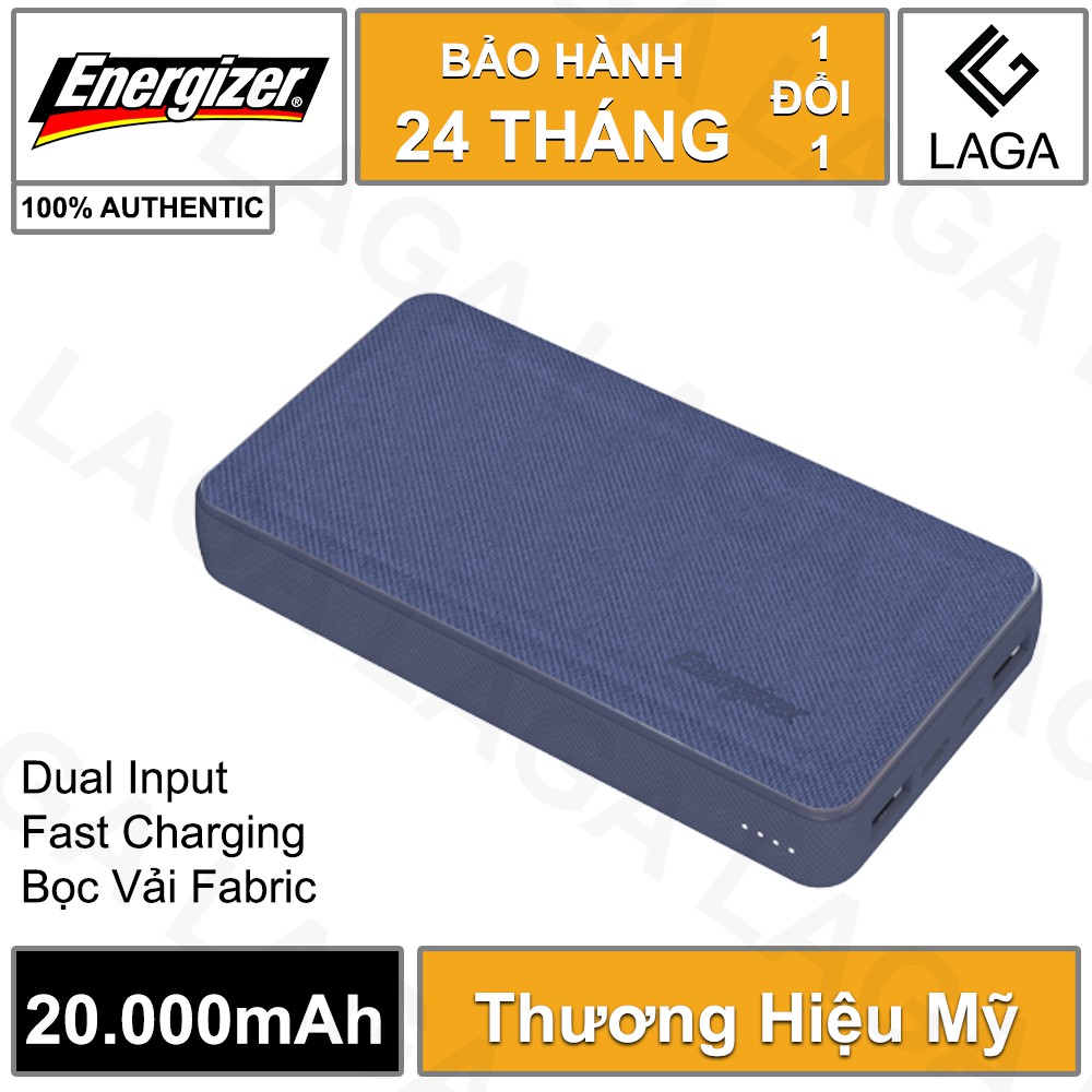 Pin Sạc Dự Phòng Energizer 20000mAh Li-Polymer Bọc Vải Fabric UE20043