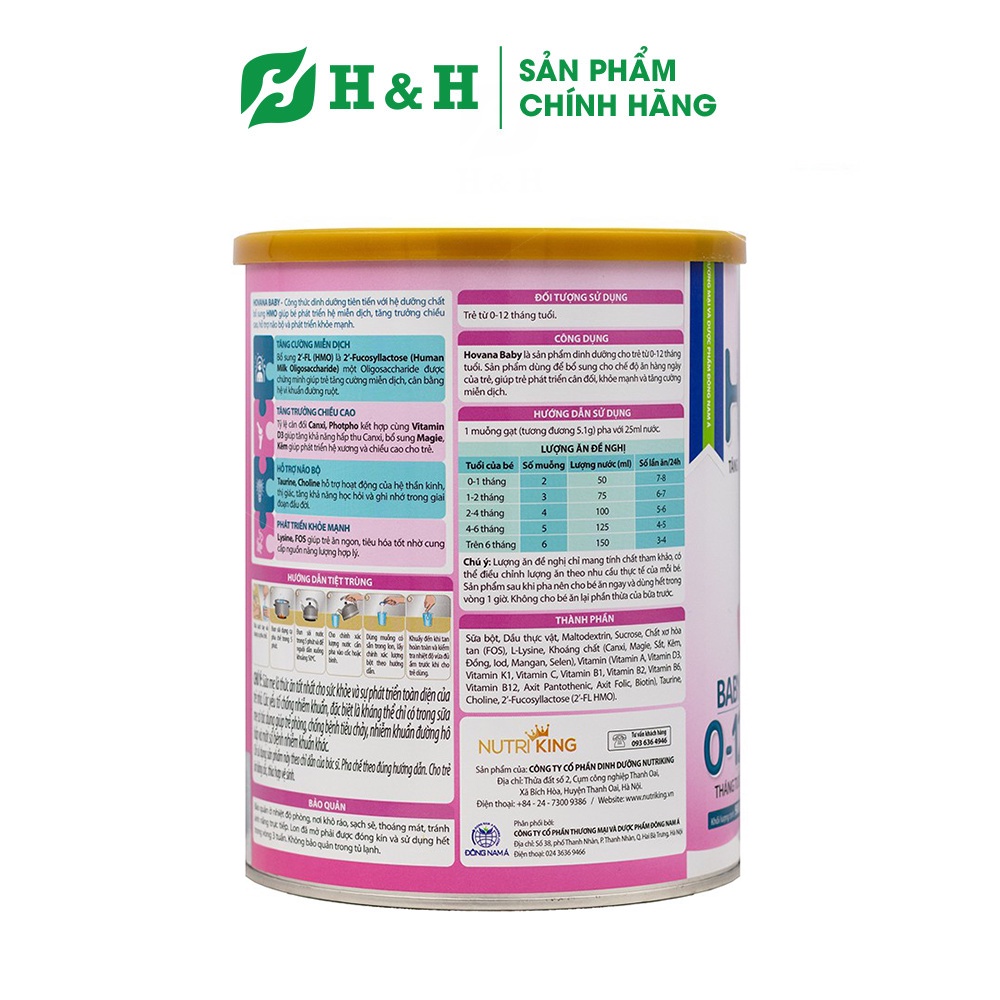 Sữa Hovana Baby hỗ trợ hệ tiêu hoá, tăng cường miễn dịch cho bé từ 0-12 tháng tuổi (900g)