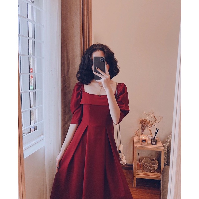 Váy basic thiết kế cổ vuông sang chảnh[ Bán lỗ xin đánh giá 5* và theo dõi]-Váy cao cấp dày dặn, đẹp mát,may khoá lưng