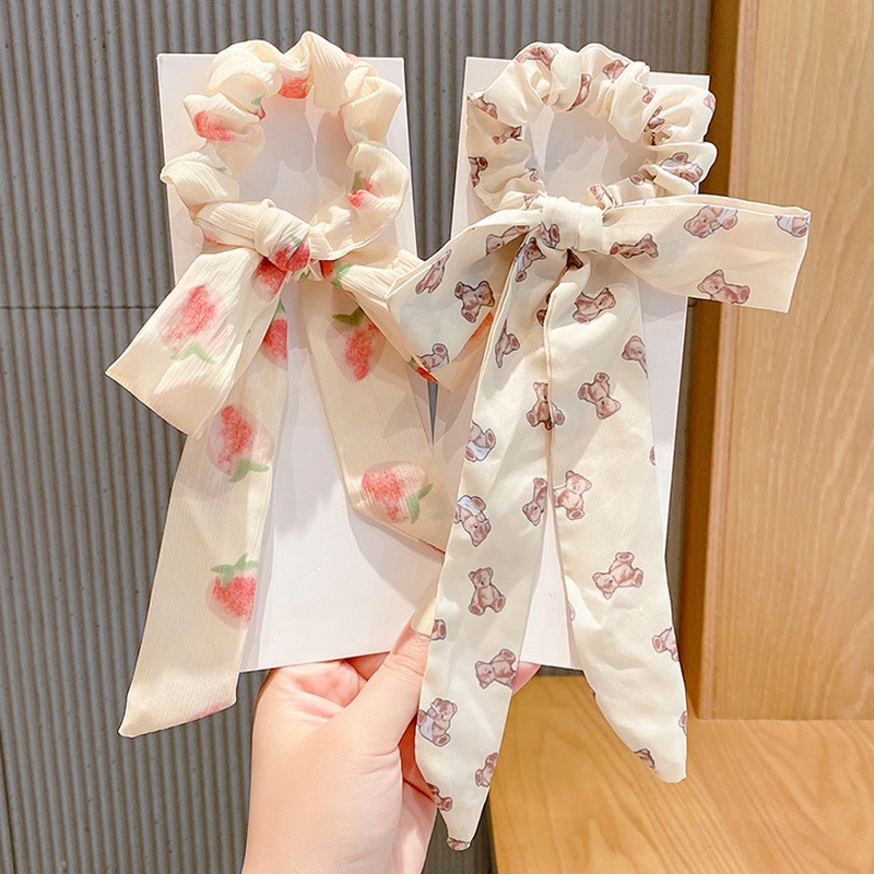 Dây Cột Tóc Cao Su Đính Nơ Vải Đơn Giản Thời Trang