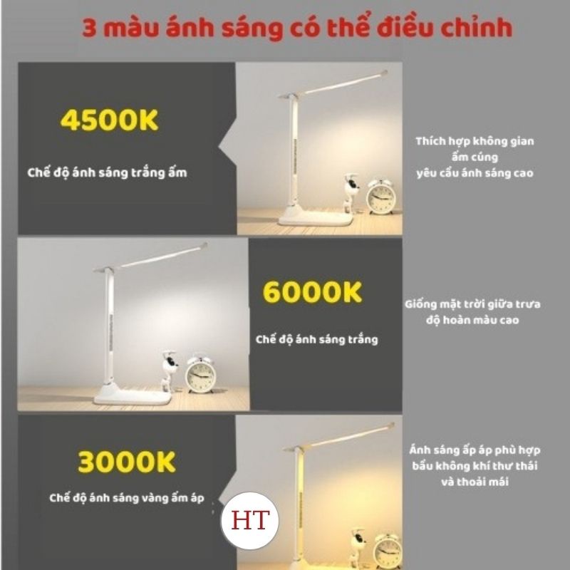 Đèn học để bàn chống cận tích điện LED 3 chế độ, màn hình LCD, cổng USB, gấp gọn tiện lợi - Bảo hành 2 năm