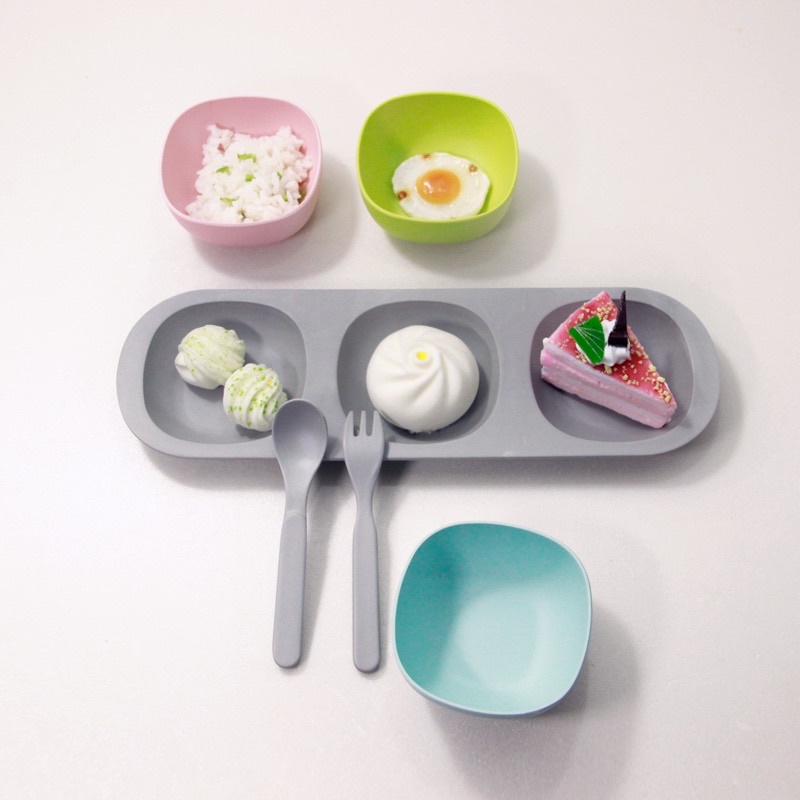 Khay bát thìa dĩa ăn dặm sợi tre cho bé phong cách Hàn Quốc