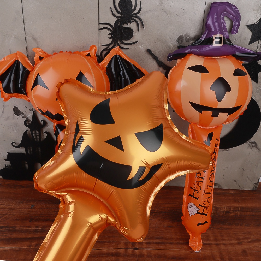 Bong Bóng Bơm Hơi Cầm Tay In Họa Tiết Ác Quỷ / Nhện / Bí Ngô Trang Trí Tiệc Halloween