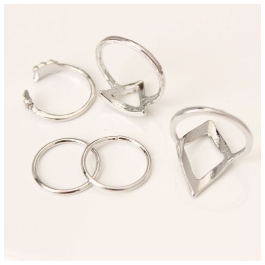 Set 5 nhẫn đính đá - Hợp kim mạ bạc màu trắng