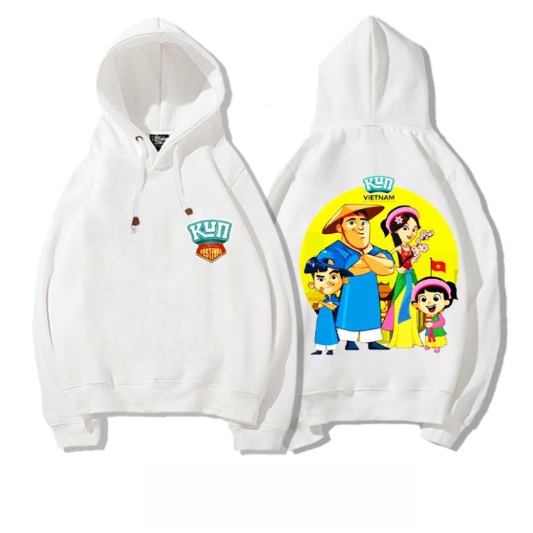 Áo Hoodie màu trắng in hình sữa kun gia đình kun cực yêu cho bé trai bé gái shop uy tín