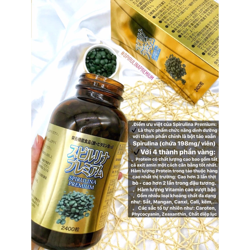 Tảo Xoắn Spirulina Premium Nhật Bản Hộp 2400 Viên dòng cao cấp