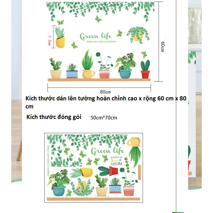 Decal dán tường chậu cây xanh mát GREEN LIFE sang trọng