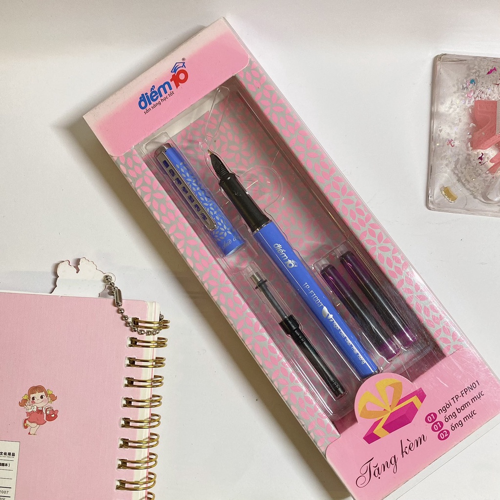 Bút máy nét thanh đậm điểm 10, Viết máy luyện chữ đẹp cho các bé tặng kèm ngòi - ống bơm và ống mực