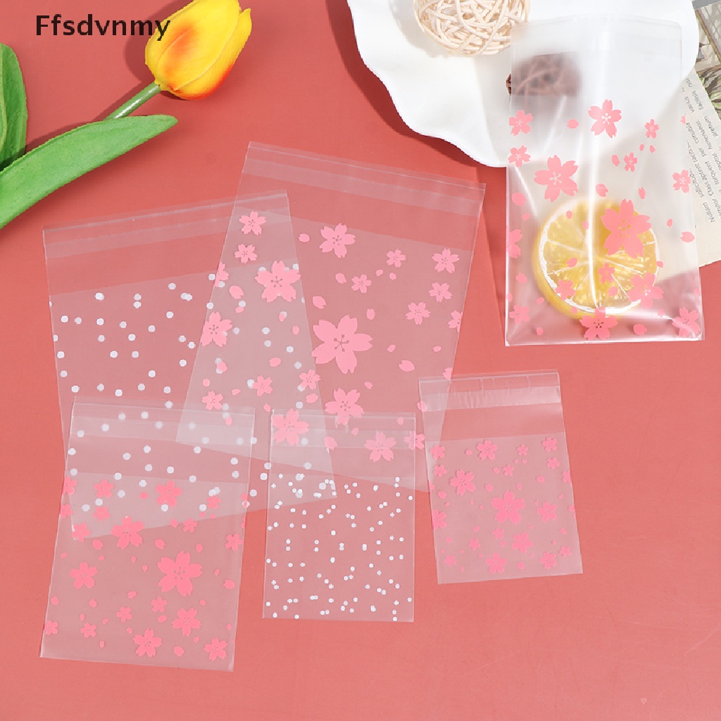 Set 100 túi nhựa họa tiết chấm bi/ hoa anh đào đựng bánh kẹo tiện dụng