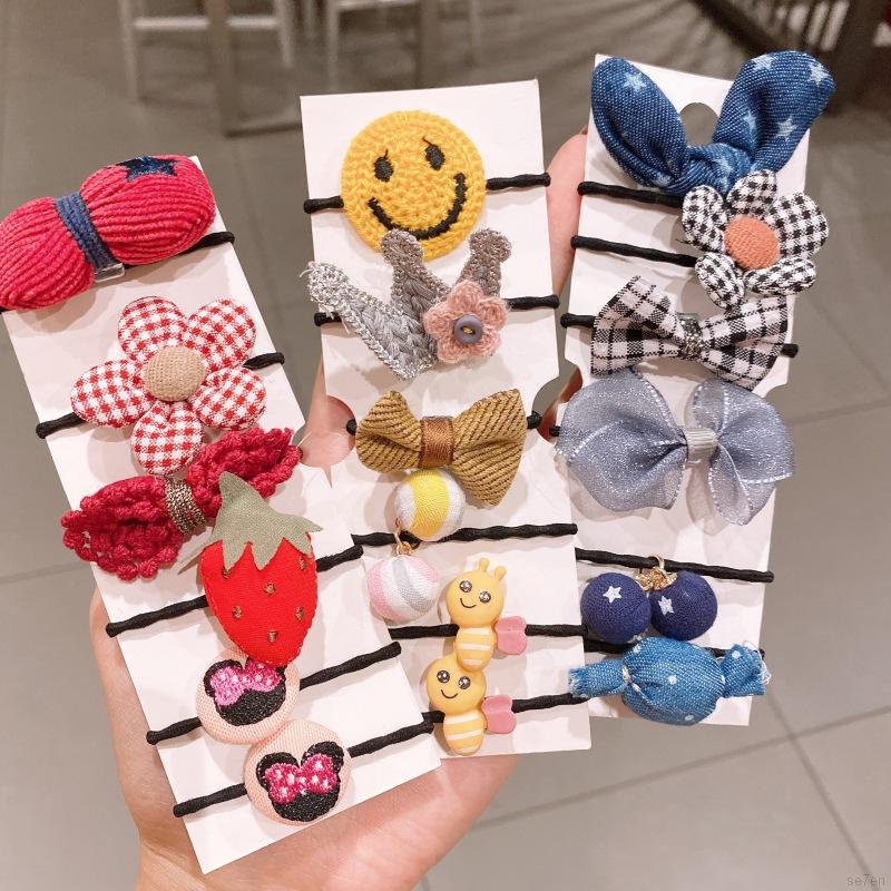 Bộ 6 Dây Buộc Tóc Co Giãn Thiết Kế Hình Trái Cây / Hoa Cho Bé Gái Trên 1 Tuổi