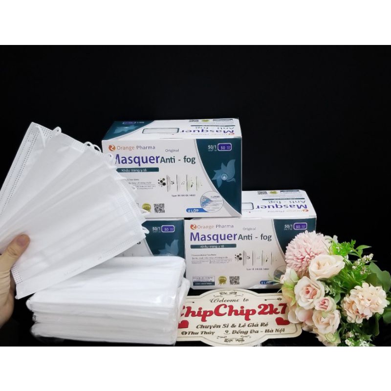 (ktyt Trắng) Hộp khẩu trang y tế 4 lớp kháng khuẩn màu Trắng quai ngoài 50 cái