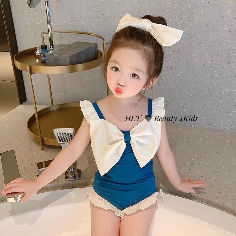 Bikini hottrend 2022 kèm nơ turban - Bộ bơi bé gái liền thân nơ ngực kèm turban