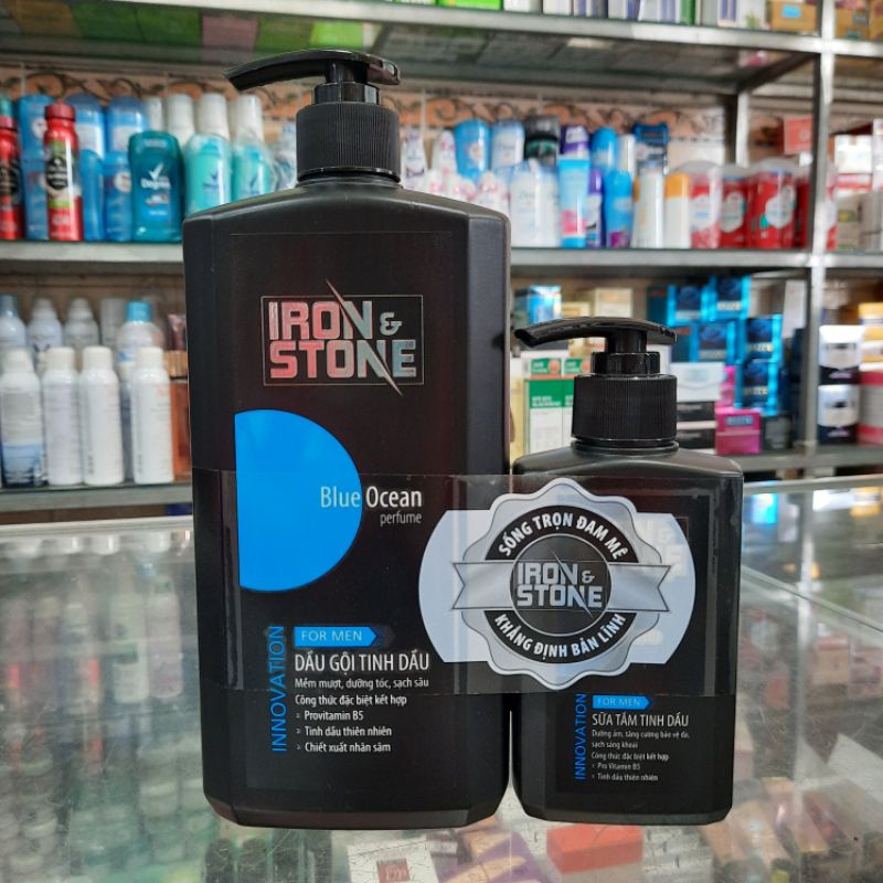 Dầu gội tinh dầu thiên nhiên Iron Stone 650g - tặng sữa tắm tinh dầu 180g&lt;br&gt;