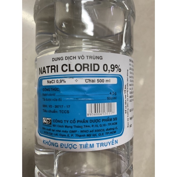 Nước muối súc miệng Natri Clorid 0,9% 500ml công ty 3/2