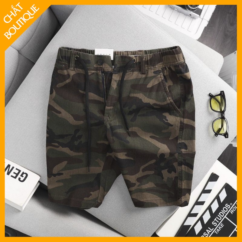 Quần short nam kaki màu rằn ri, sọt camo nam cạp thun phối cúc có khóa quần tiện lợi (Hàng VNXK)