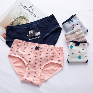 Quần Lót Cotton Lưng Vừa In Họa Tiết Hoạt Hình Phong Cách Nhật Bản Cho Nữ