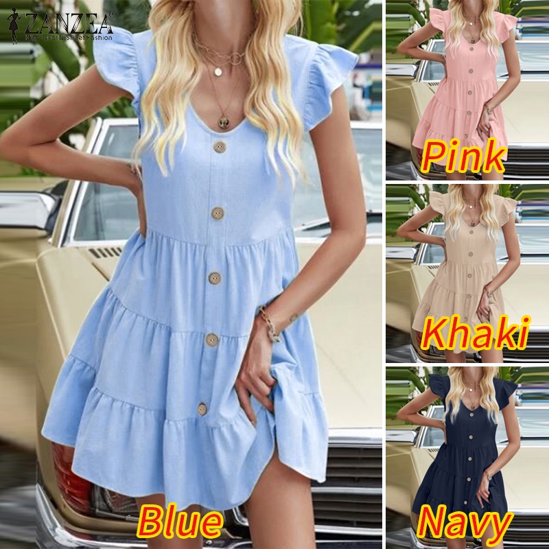 Zanzea Đầm Ngủ Cotton Nhún Bèo Phong Cách Châu Âu Nữ Tính