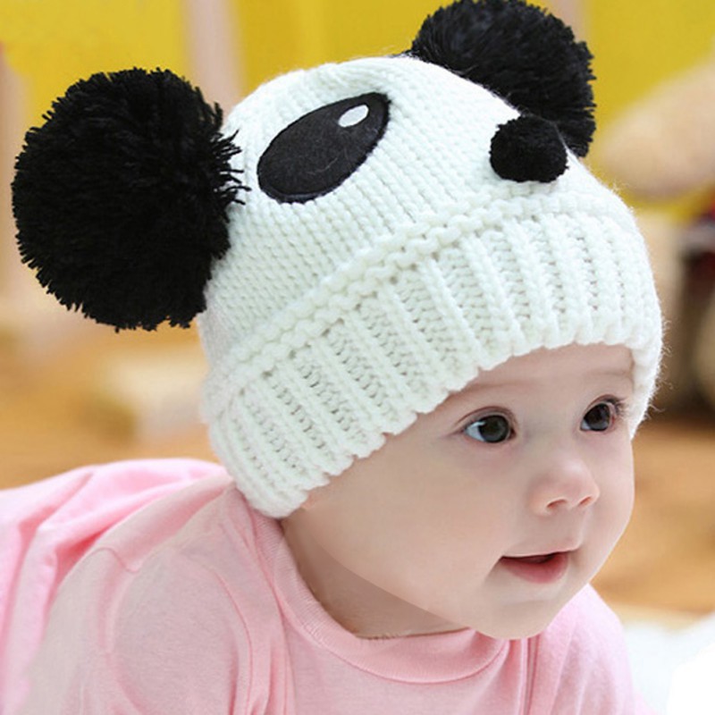 Mũ len mùa đông gấu panda hoạt hình cho bé