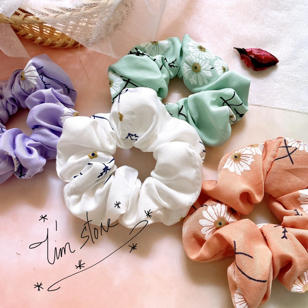 {Ảnh thật} SCRUNCHIES HOA CÚC LINEN 5 MÀU, CỘT TÓC VẢI THỜI TRANG NỮ