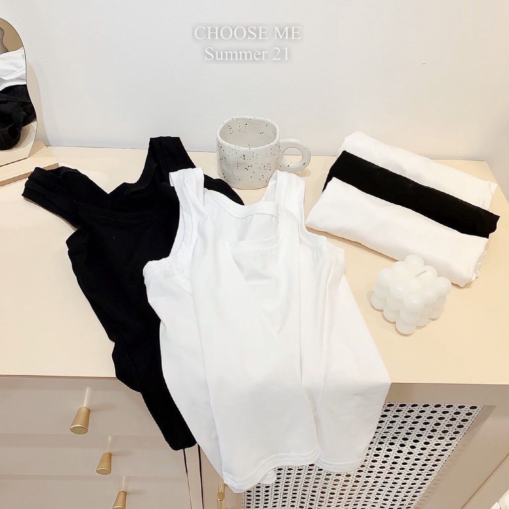 Áo Ba Lỗ Nữ Chất Cotton Siêu Mát, Áo Sát Nách Nữ 2 Màu Trắng Đen - Choose Me KLP