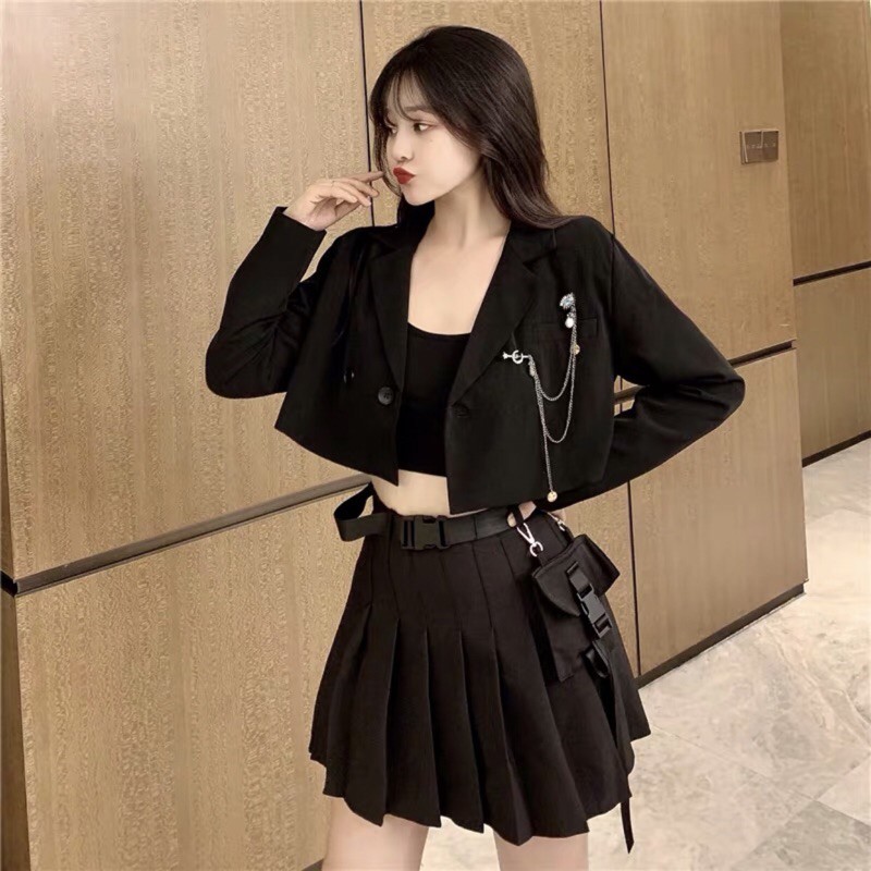 🦋 ÁO VEST CROPTOP TAY DÀI 2 lớp⚡️ áo vest lửng nữ