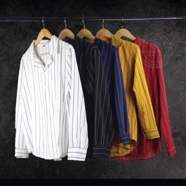 áo nam cotton Áo sơ mi lụa dài tay kẻ sọc cổ Vest nam nữ unisex đôi cặp mịn siêu mát kiểu style Hàn Quốc