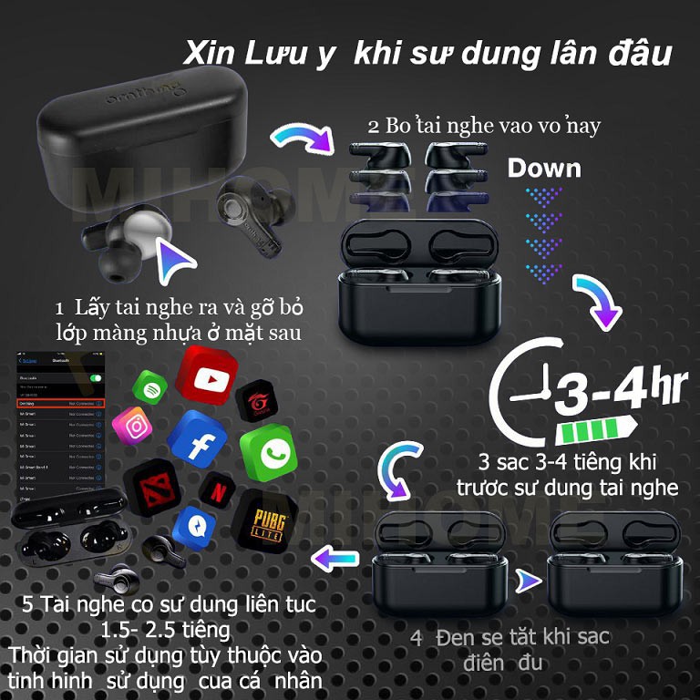 Tai nghe Xiaomi Youpin 1More Omthing Airfree TWS bluetooth 5.0 màu đen - Minh Tín Shop