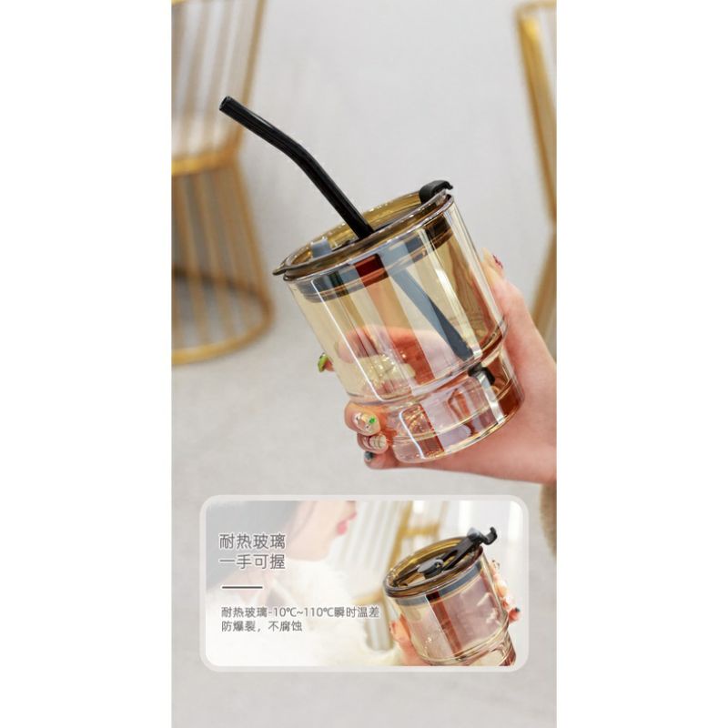 Ly Thủy tinh bọc da kèm ống hút