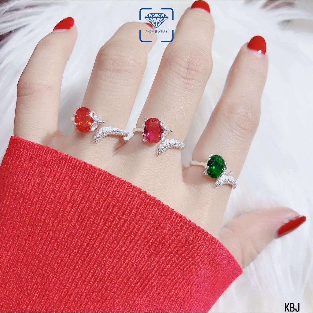 Nhẫn hồ ly đá phong thủy dáng hở freesize, chuẩn bạc ta - Anchi jewelry