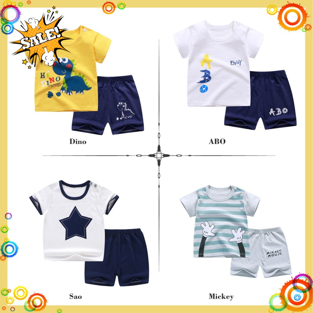 Đồ Bộ Bé Trai cộc tay LiLiKids vải cotton họa tiết động vật dễ thương cho bé từ 1-6 tuổi, đồ bộ mặc nhà cho bé