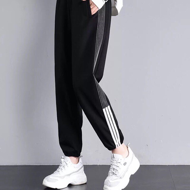 Quần jogger nỉ unisex 3 line chỉ cực hot