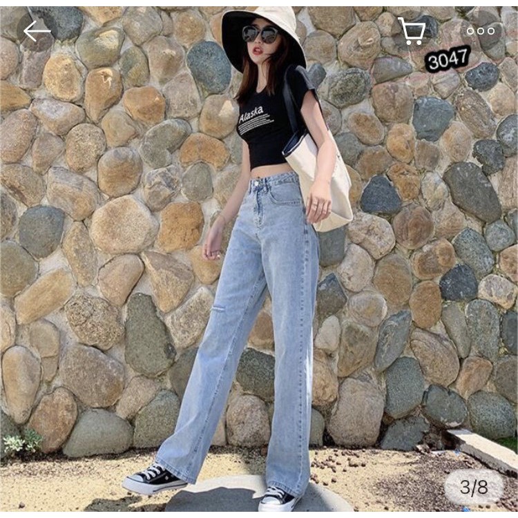 FS50K_Quần Jeans Nữ Ống Rộng Rách Gối Phải Cao Cấp NITIQC