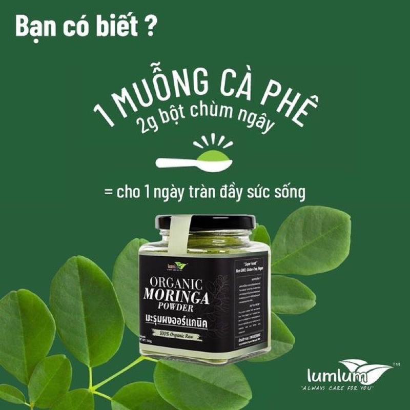 [ HỮU CƠ] Bột Chùm ngây Hữu cơ Lumlum 150g Làm detox, cháo, sinh tố cho bé