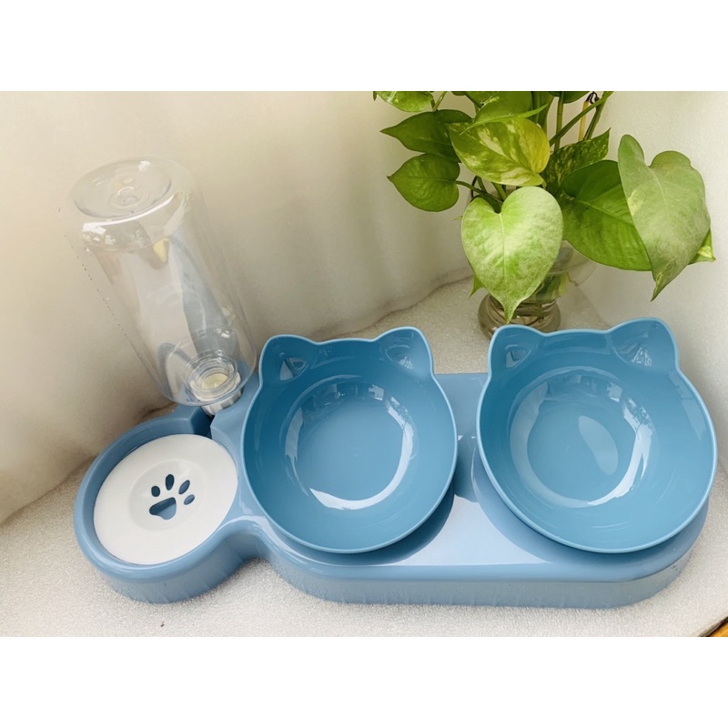 Bát ăn cho mèo bát ăn đôi kèm bình nước 500ml