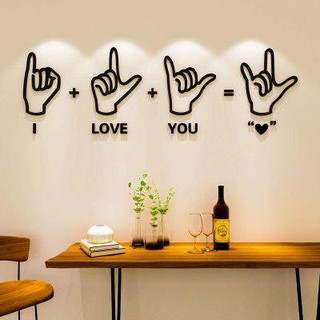 Tranh dán tường mica - i love you trang trí quán cafe, trà sữa