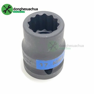 Tuýp 17mm 1/2 Kingtony 453017M loại ngắn 12 cạnh màu đen