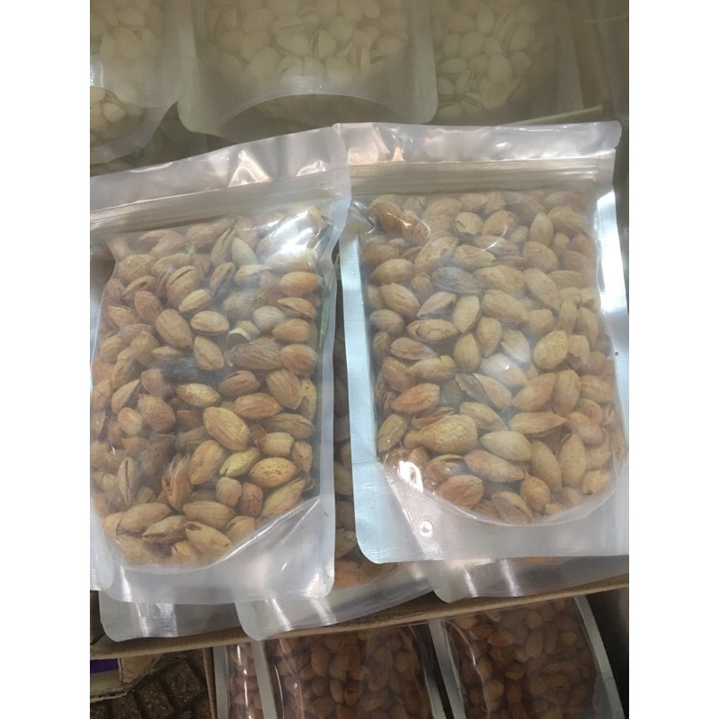 [Mã GROSALE2703 giảm 8% đơn 250K] Hạt hạnh nhân rang muối nguyên vỏ đóng túi zip bạc 500gr