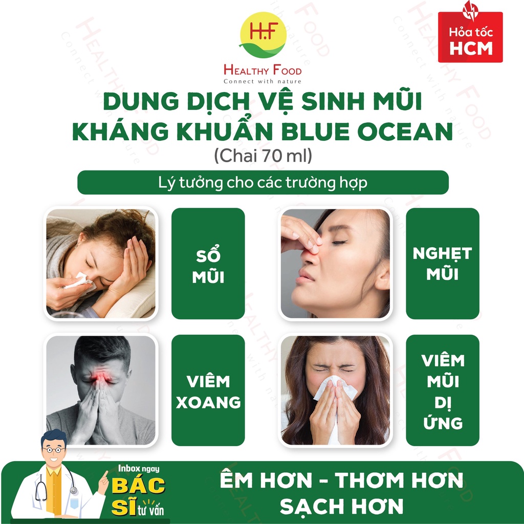 [NƯỚC BIỂN SÂU + NANO BẠC] - Dung dịch vệ sinh mũi kháng khuẩn Blue Ocean (70ml)