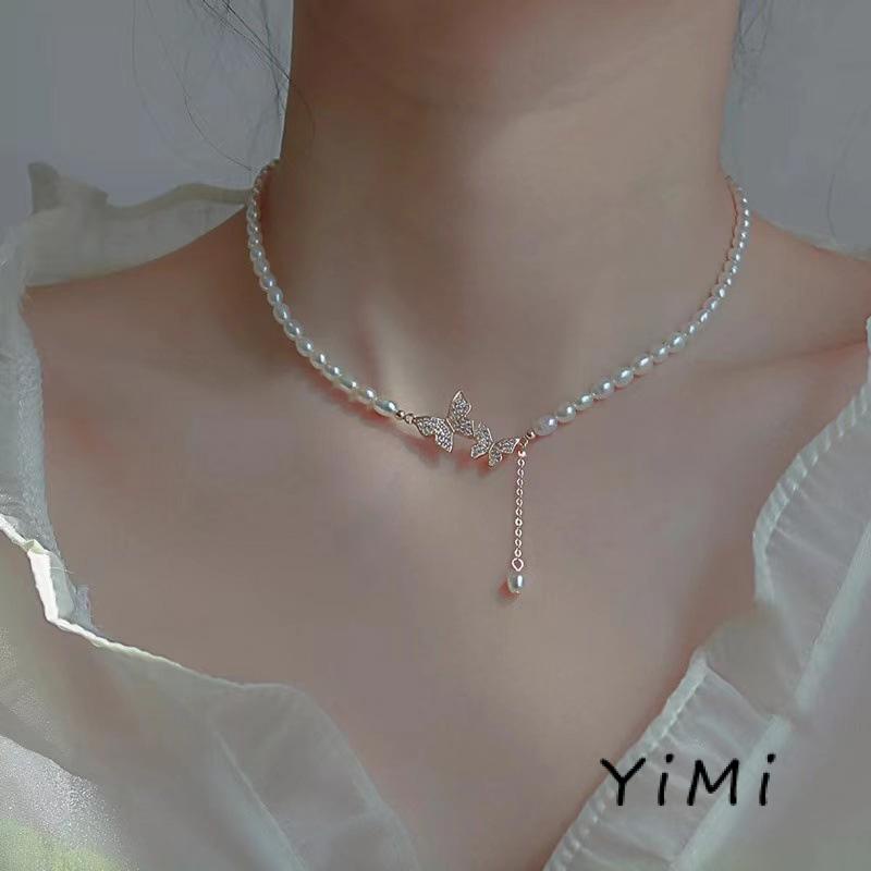 Vòng cổ Mặt Hình Bướm Đính Ngọc Trai Thời Trang Cho Nữ